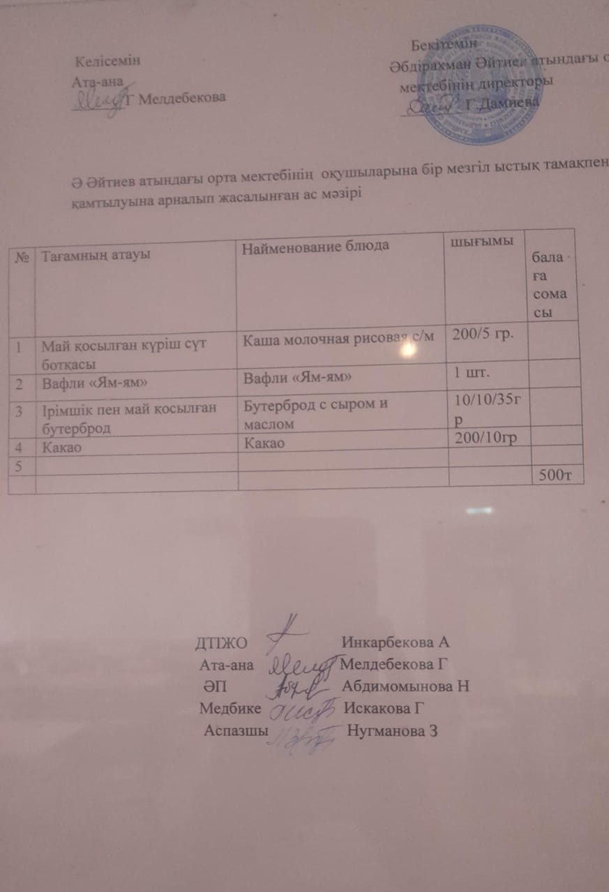 "2023-2024 оқу жылының 20 -қараша күніне арналған ас мәзірі"