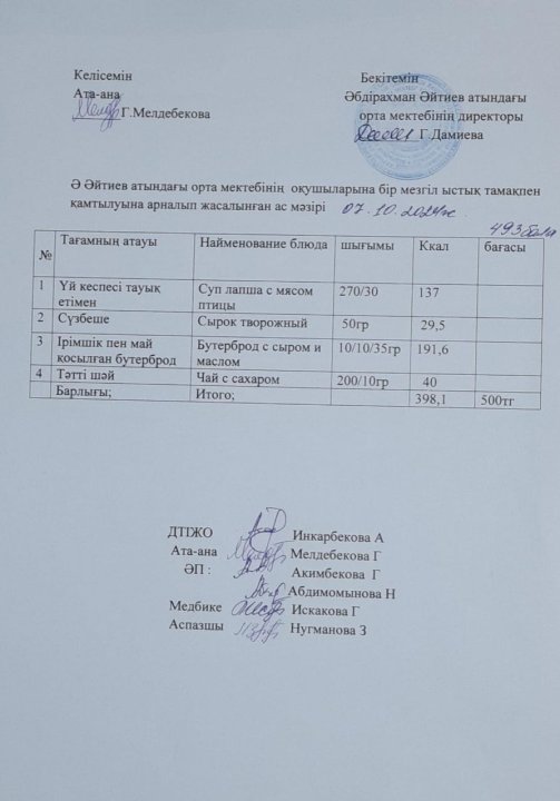 ""2024-2025 оқу жылы 7-қазан күніне арналған аз мәзірі""